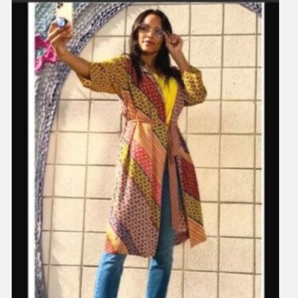 Cabi Poet BOHO Patchwork Kimono Style Duster Tie Closure Pockets. Size small - Picture 3 of 11